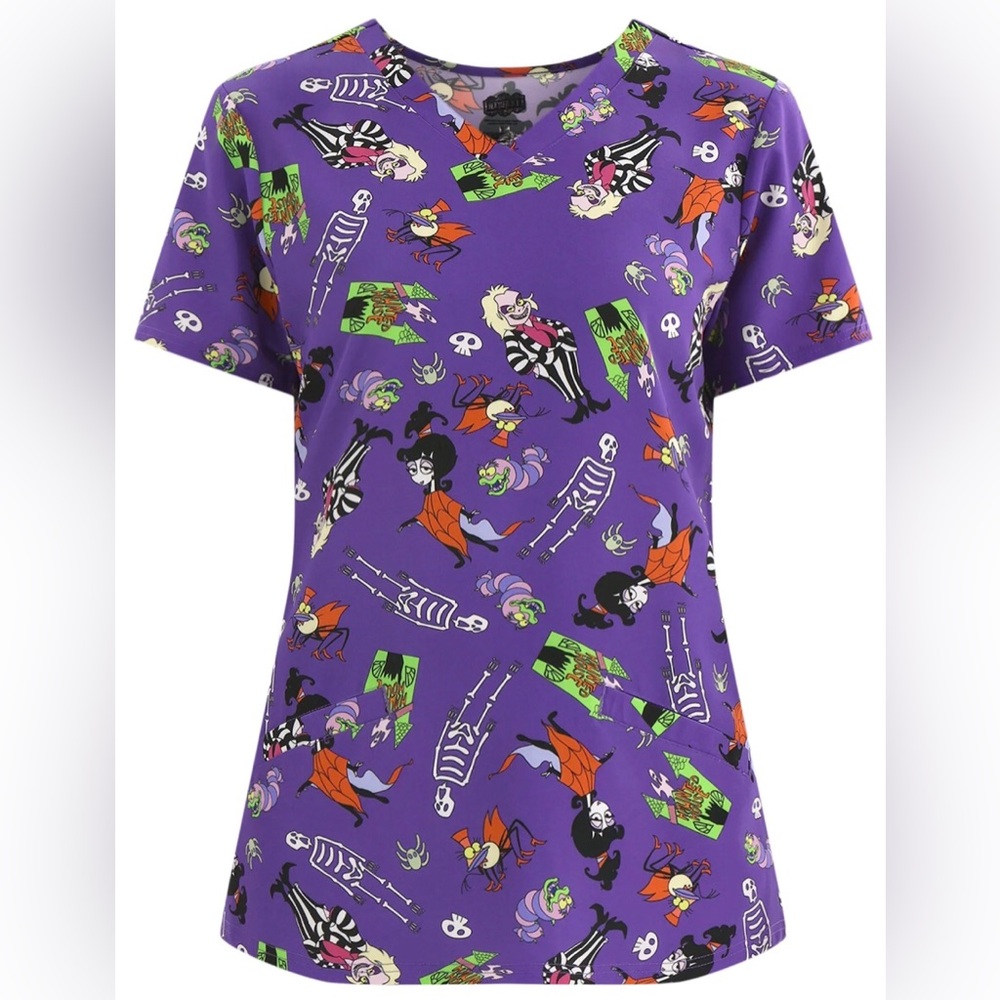 Beetlejuice Women's Graphic Scrub Top,